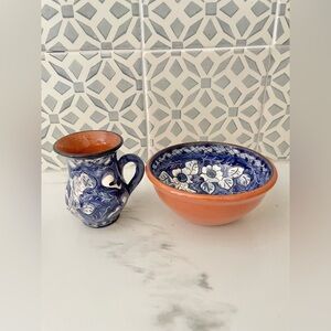 Handmade Portuguese sugar bowl and creamer pitcher